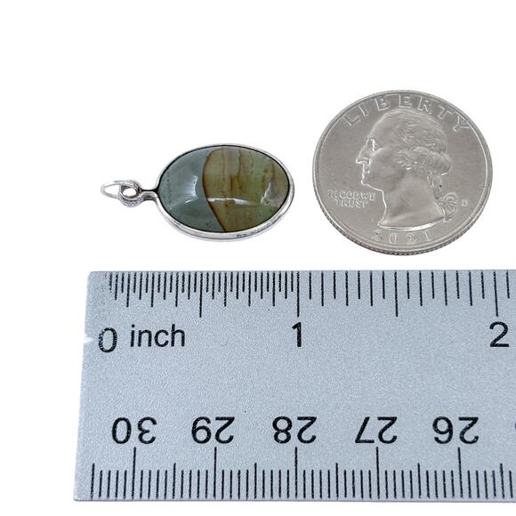 Estate Sterling Silver 925 Landscape Jasper Pendant - Picture 6 of 7